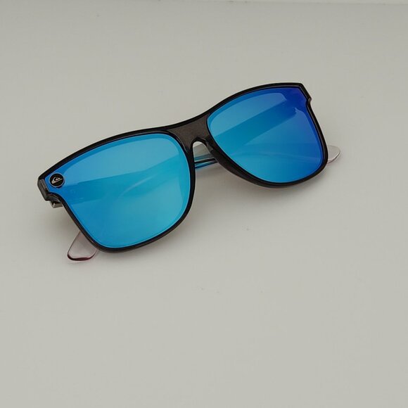 Quiksilver Round Flat Lens Sunglasses Clear Gray Frame Blue Mirror Lens Q26 - Picture 7 of 13